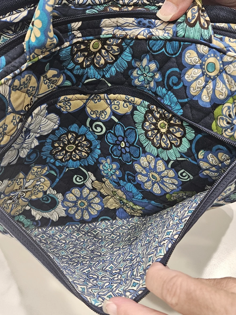 Vera Bradley Navy Small Floral Quilted  Tote